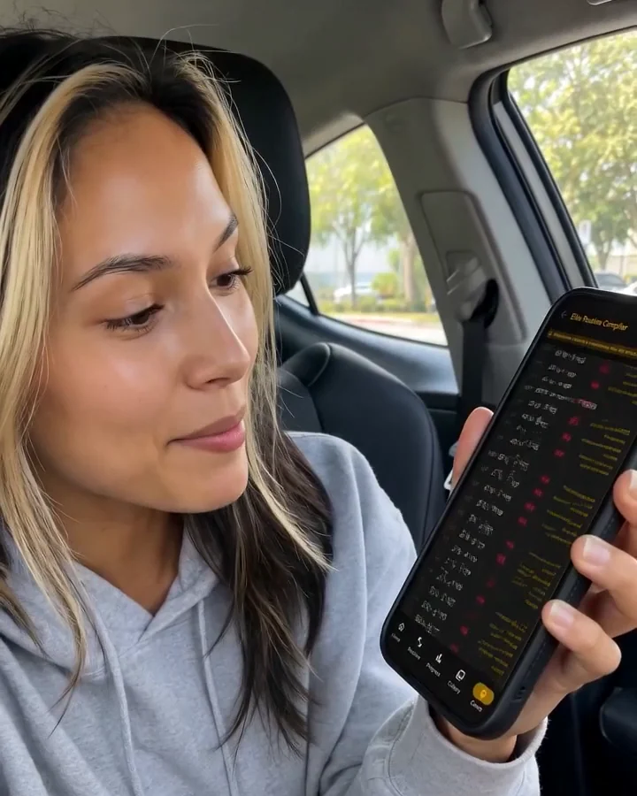 Synthetic creator demonstrating a fitness app in a car