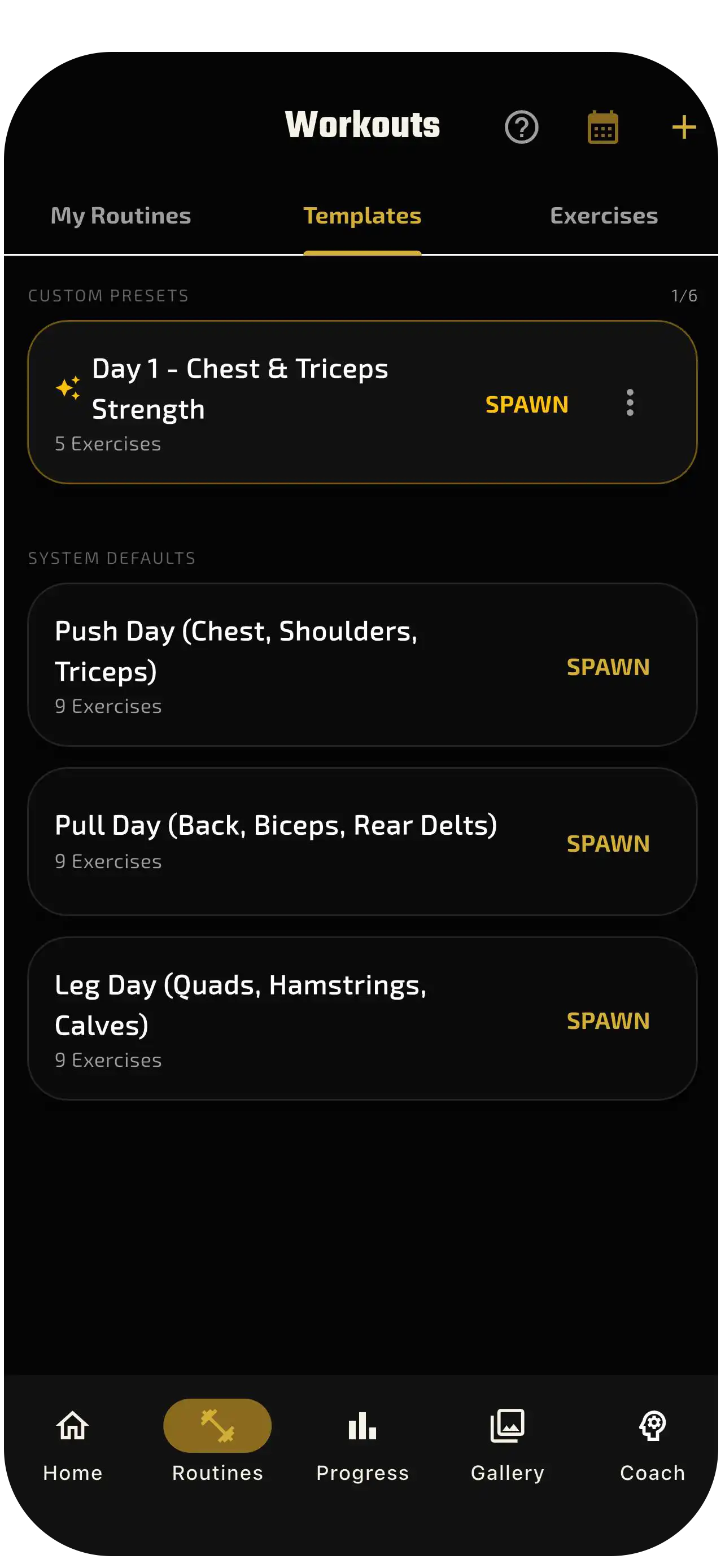 Phibidi workout template interface